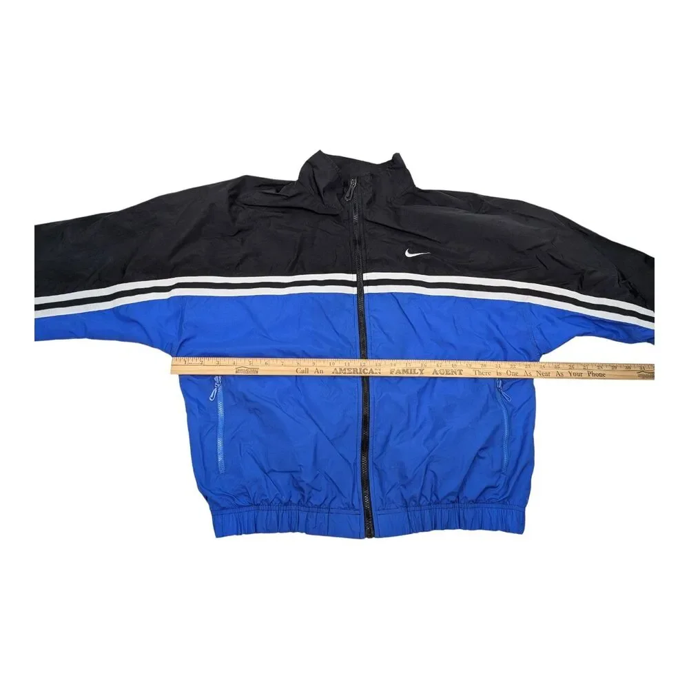 Vintage Nike Jacket Mens M Black Blue Track Windbreaker‎ Swoosh Logo 90s USA